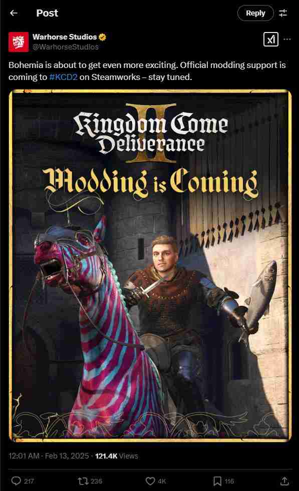 天国:拯救2:中世纪冒险的新开端与MOD支持的承诺