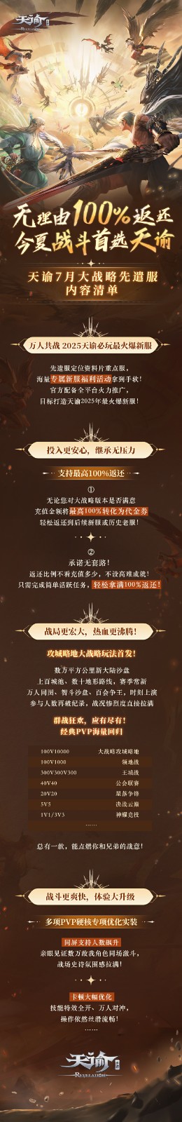 充值无理由100%返还,《天谕》手游大战略先遣服7月热血上线