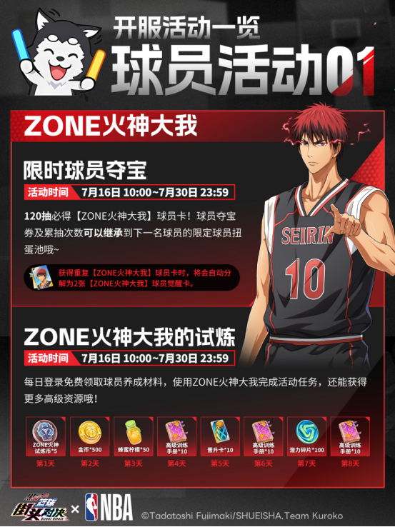 《黑子的篮球：街头对决》公测福利狂欢！登录领NBA皮肤+自选奇迹世代